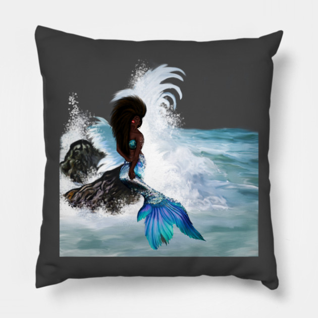 African Woman, Mermaid, Afro Black Girl Magic Pillow by logiamerch