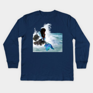 African Woman, Mermaid, Afro Black Girl Magic Kids Long Sleeve T-Shirt