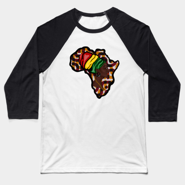 Africa Map, African Woman, Rasta Colors Baseball T-Shirt by logiamerch