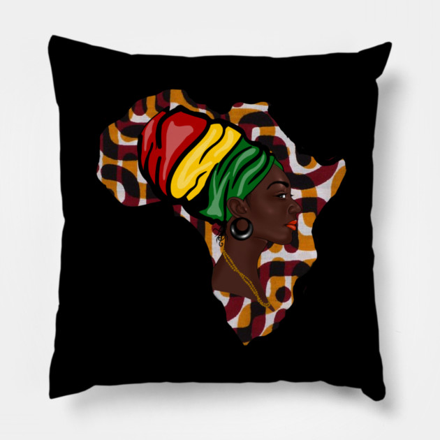 Africa Map, African Woman, Rasta Colors Pillow by logiamerch