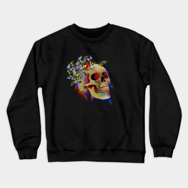 Colorful Skull with Butterflies Crewneck Sweatshirt by logiamerch