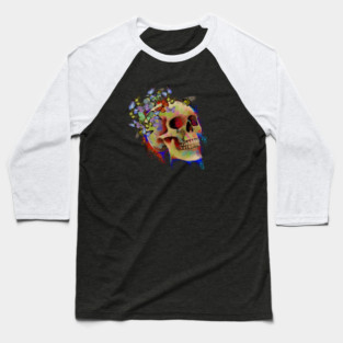 Colorful Skull with Butterflies Baseball T-Shirt