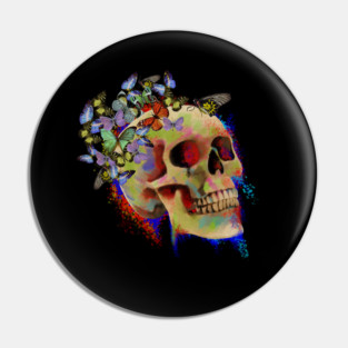 Colorful Skull with Butterflies Pin