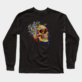 Colorful Skull with Butterflies Long Sleeve T-Shirt