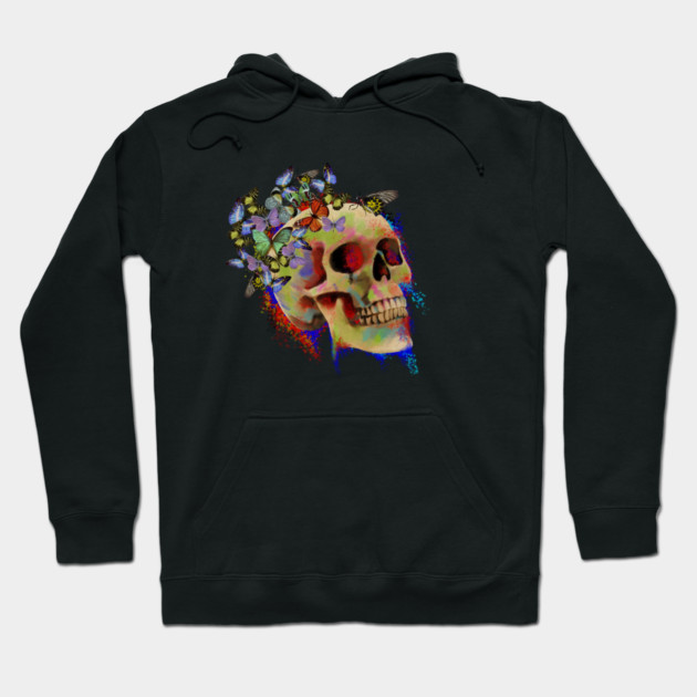 Colorful Skull with Butterflies Hoodie by logiamerch