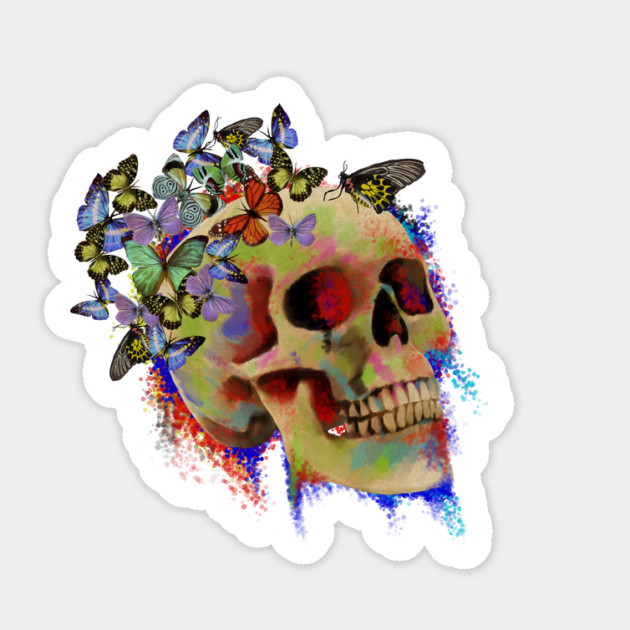 Colorful Skull with Butterflies Sticker by logiamerch