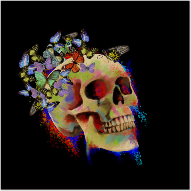 Colorful Skull with Butterflies Wall Art by logiamerch