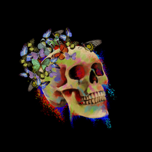 Colorful Skull with Butterflies by logiamerch