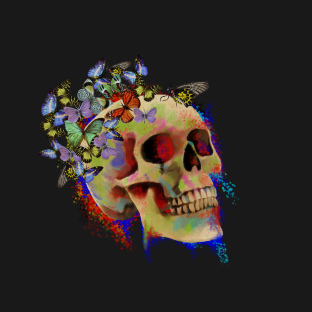 Colorful Skull with Butterflies by logiamerch
