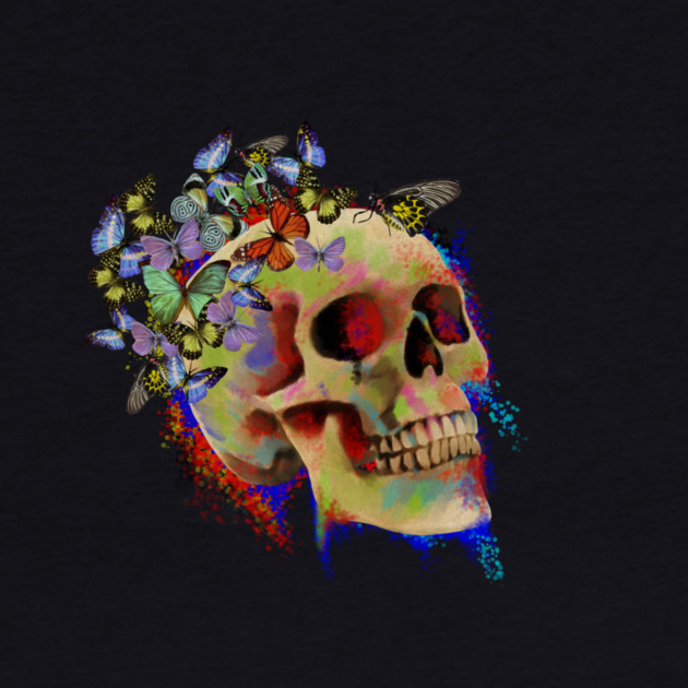 Colorful Skull with Butterflies by logiamerch
