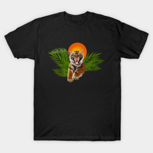 Tropical Tiger, Big Cat, Animal Sunset T-Shirt