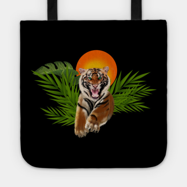 Tropical Tiger, Big Cat, Animal Sunset Tote by logiamerch
