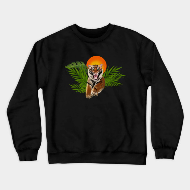 Tropical Tiger, Big Cat, Animal Sunset Crewneck Sweatshirt by logiamerch