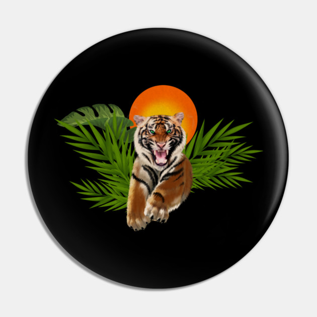 Tropical Tiger, Big Cat, Animal Sunset Pin by logiamerch
