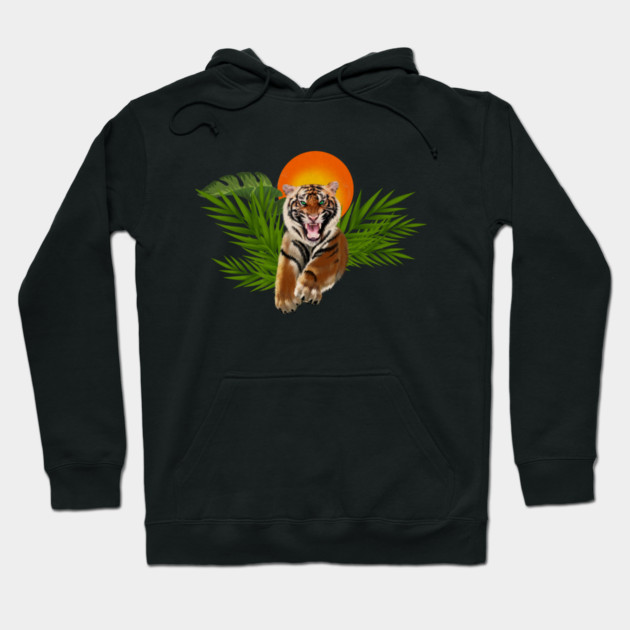 Tropical Tiger, Big Cat, Animal Sunset Hoodie by logiamerch