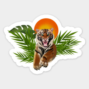 Tropical Tiger, Big Cat, Animal Sunset Sticker