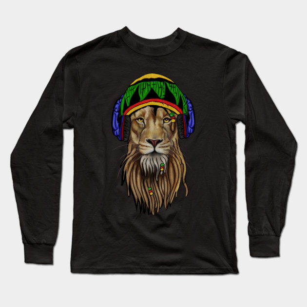 Rasta Lion, Reggae Music, Jamaican Long Sleeve T-Shirt by logiamerch