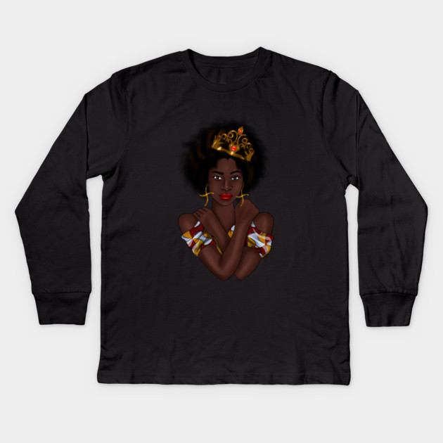 Afro Queen, Proud African Woman Kids Long Sleeve T-Shirt by logiamerch