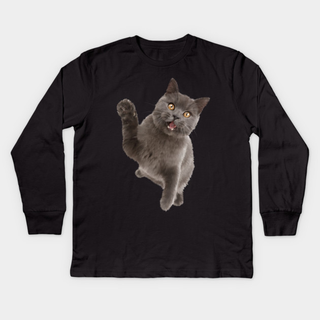 Cute Black Cat, Cat Lover Kids Long Sleeve T-Shirt by logiamerch