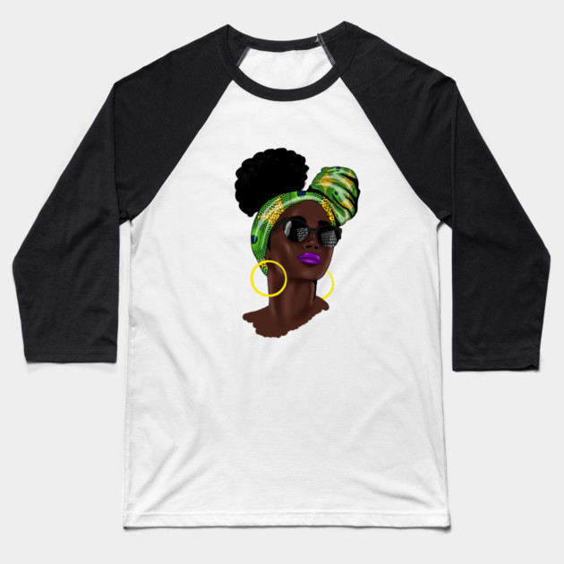 Afro African Woman Baseball T-Shirt by logiamerch