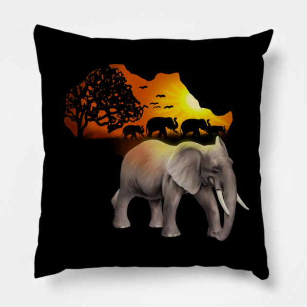 Africa Map, African Elephant, Safari Pillow by logiamerch