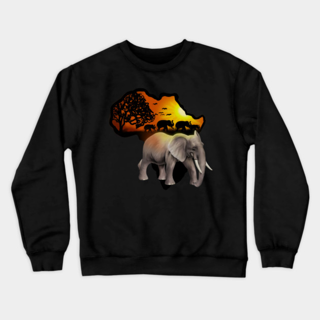 Africa Map, African Elephant, Safari Crewneck Sweatshirt by logiamerch