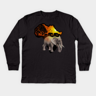 Africa Map, African Elephant, Safari Kids Long Sleeve T-Shirt