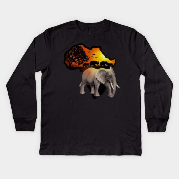 Africa Map, African Elephant, Safari Kids Long Sleeve T-Shirt by logiamerch