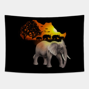 Africa Map, African Elephant, Safari Tapestry