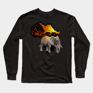 Africa Map, African Elephant, Safari Long Sleeve T-Shirt
