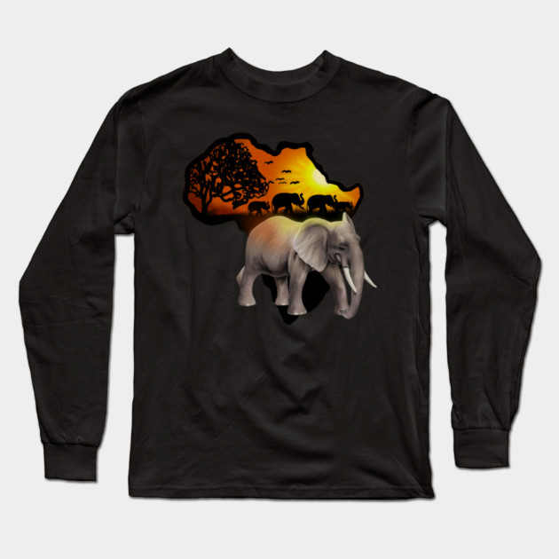 Africa Map, African Elephant, Safari Long Sleeve T-Shirt by logiamerch