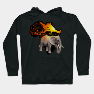 Africa Map, African Elephant, Safari Hoodie