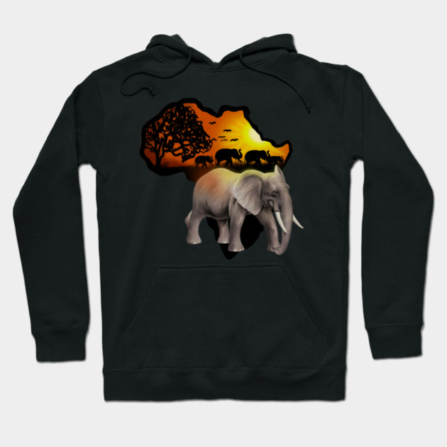 Africa Map, African Elephant, Safari Hoodie by logiamerch