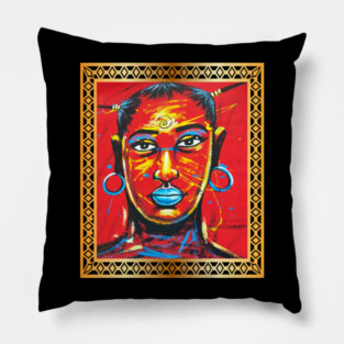African Woman, Afro African Artwork, Black History Pillow