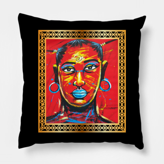 African Woman, Afro African Artwork, Black History Pillow by logiamerch