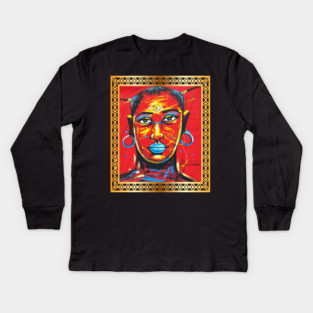 African Woman, Afro African Artwork, Black History Kids Long Sleeve T-Shirt