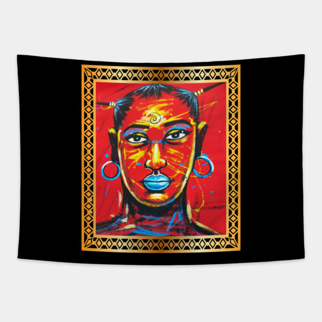 African Woman, Afro African Artwork, Black History Tapestry by logiamerch
