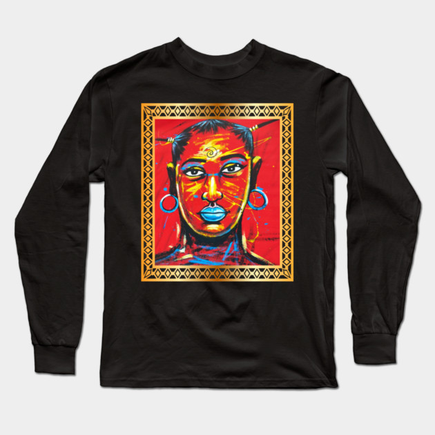 African Woman, Afro African Artwork, Black History Long Sleeve T-Shirt by logiamerch