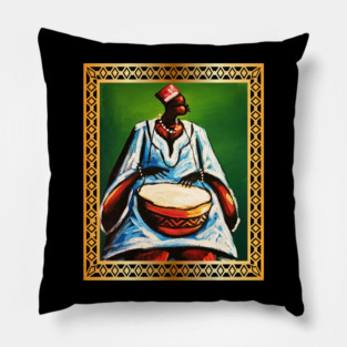 African Man Playing Drums, African Artwork Pillow