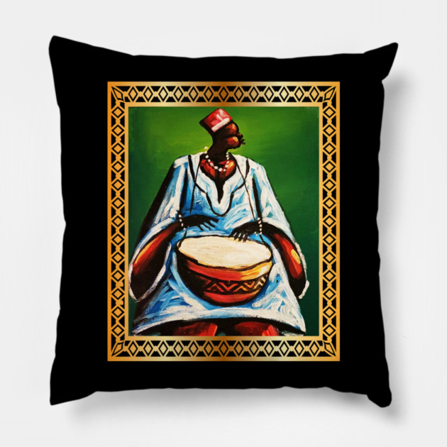 African Man Playing Drums, African Artwork Pillow by logiamerch