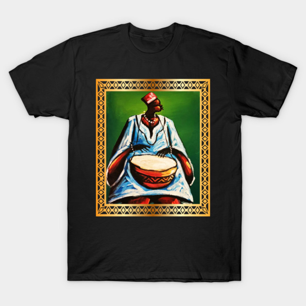 African Man Playing Drums, African Artwork T-Shirt by logiamerch