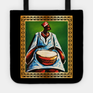African Man Playing Drums, African Artwork Tote