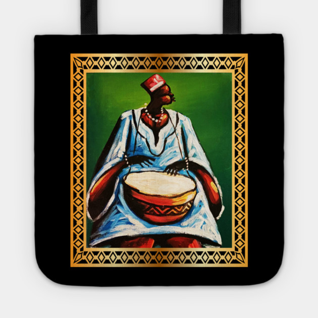 African Man Playing Drums, African Artwork Tote by logiamerch