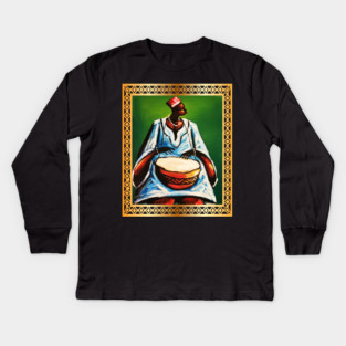 African Man Playing Drums, African Artwork Kids Long Sleeve T-Shirt