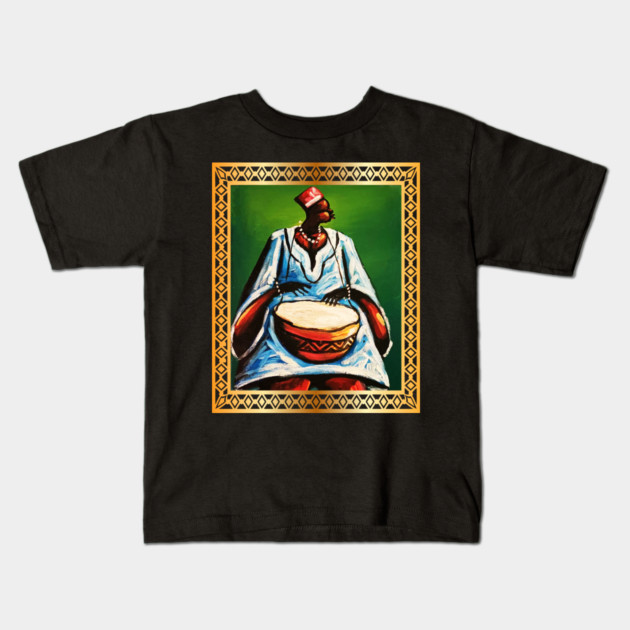 African Man Playing Drums, African Artwork Kids T-Shirt by logiamerch