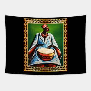 African Man Playing Drums, African Artwork Tapestry