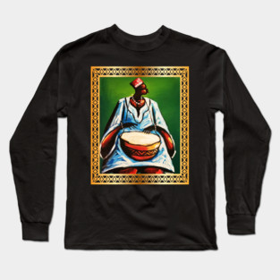 African Man Playing Drums, African Artwork Long Sleeve T-Shirt