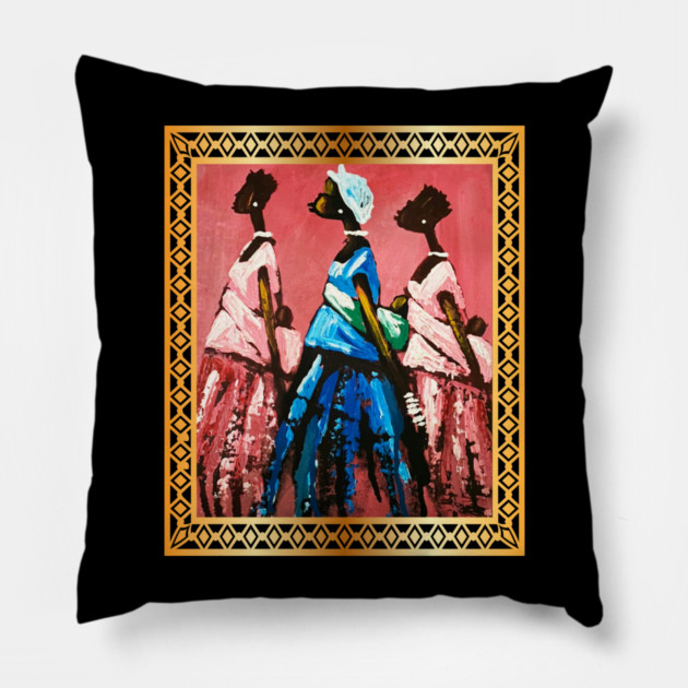 African Women Carrying Babies, African Artwork Pillow by logiamerch