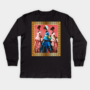 African Women Carrying Babies, African Artwork Kids Long Sleeve T-Shirt