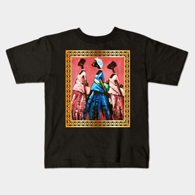 African Women Carrying Babies, African Artwork Kids T-Shirt by logiamerch